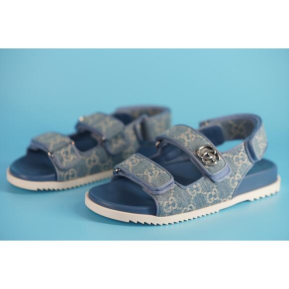 Gucci Moritz GG Open Toe Logo Dad Sandals SZ 36 NIB Denim $720 - Picture 5 of 12